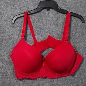Emily Johnson Bra Womens 44DD Red‎ Padded Underwire Lace Push Up T Shirt 8248DD